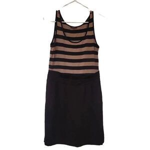 Banana Republic Women's Black & Tan Cotton/Poly Striped Knit Sleeveless Scoop Ne